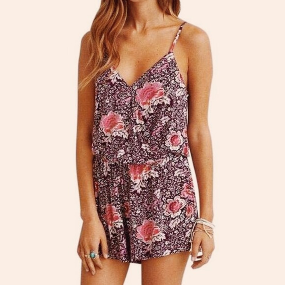 flowy american eagle pink and purple floral romper